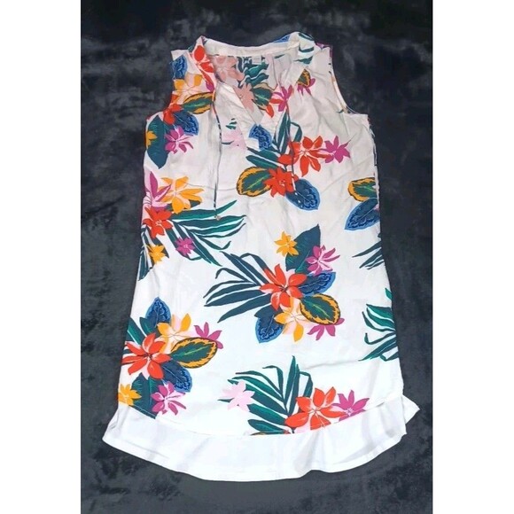 Old Navy Dresses & Skirts - Old Navy Sleeveless Lined Shift Dress S White Tropical Boho Beach Cruise Resort